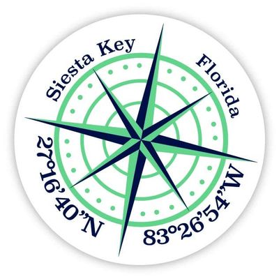 Siesta Key Florida 2-Inch Vinyl Decal Sticker Latitude Longitude Compass Design