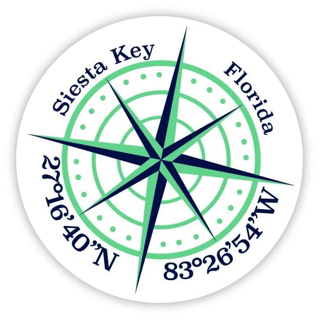 Siesta Key Florida 2-Inch Vinyl Decal Sticker Latitude Longitude Compass Design
