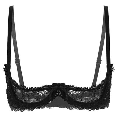 Oyolan Women's Sexy 1/4 Cup Push Up Underwire Shelf Bra Adjustable Strap Sponge Padded Brassiere Underwear Black B 4X-Large