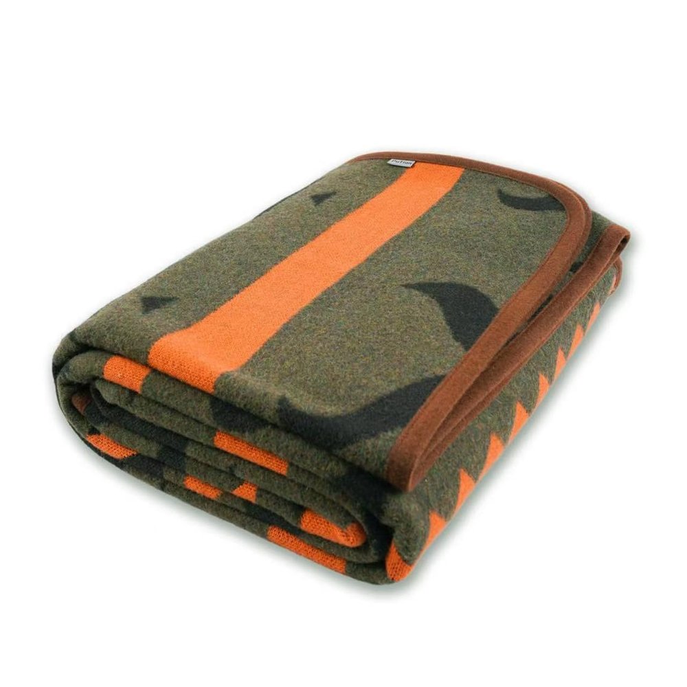 PuTian Merino Wool Blanket - Warm, Thick, Washable, 87" x 63" Large Throw for Outdoors, Camping,Couch, Bed, Travel - Super Soft Wool Blanket (Striped Fire Green)