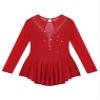 Agoky Kid Girls Shiny Figure Ice Skating Dress Long Sleeve Gymnastic Leotard Dress Roller Skater Ballet Dance Dress Dancewear Burgundy 9-10 Years view 4