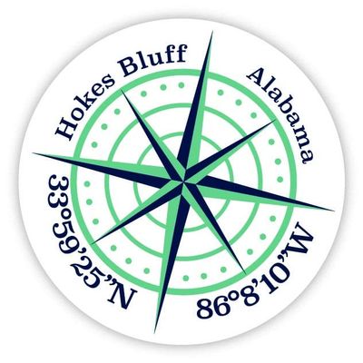 Hokes Bluff Alabama 2-Inch Vinyl Decal Sticker Latitude Longitude Compass Design