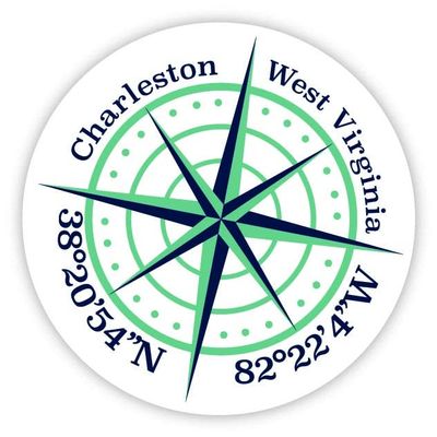 Charleston West Virginia 2-Inch Vinyl Decal Sticker Latitude Longitude Compass Design