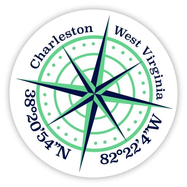 Charleston West Virginia 2-Inch Vinyl Decal Sticker Latitude Longitude Compass Design