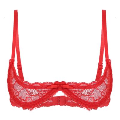 Oyolan Women's Sexy 1/4 Cup Push Up Underwire Shelf Bra Adjustable Strap Sponge Padded Brassiere Underwear Red B Medium