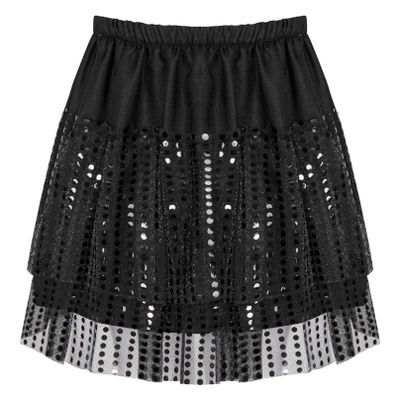 Agoky Kids Girls Glittery Sequined Dance Tutu Skirt Hip Hop Latin Jazz Fancy Dress Up for Prom Dance Stage Performance Black 13-14