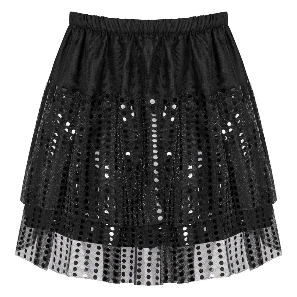 Agoky Kids Girls Glittery Sequined Dance Tutu Skirt Hip Hop Latin Jazz Fancy Dress Up for Prom Dance Stage Performance Black 13-14