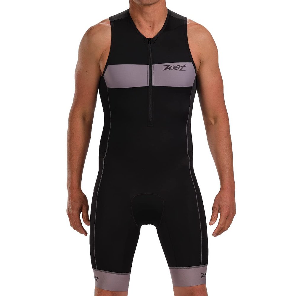 Zoot Mens Core Tri Tank Racesuit Sleeveless Triathlon Suit for Men Made from Italian Primo Fabric, 3 Pockets, and Bike Padding(Graphite, Small)