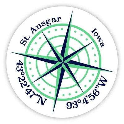 St. Ansgar Iowa 2-Inch Vinyl Decal Sticker Latitude Longitude Compass Design