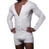 snowshine Mens Onesie Sexy Henley Jumpsuit Long Sleeve Button Down Shorts Romper Stretchy Lounge One Piece Pajamas White view 1