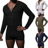 snowshine Mens Onesie Sexy Henley Jumpsuit Long Sleeve Button Down Shorts Romper Stretchy Lounge One Piece Pajamas White view 2