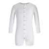 snowshine Mens Onesie Sexy Henley Jumpsuit Long Sleeve Button Down Shorts Romper Stretchy Lounge One Piece Pajamas White view 4