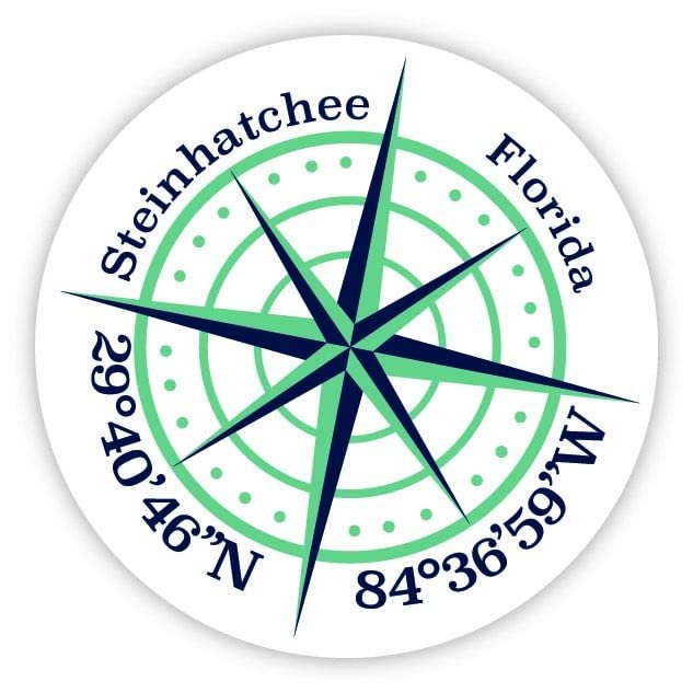 Steinhatchee Florida 2-Inch Vinyl Decal Sticker Latitude Longitude Compass Design