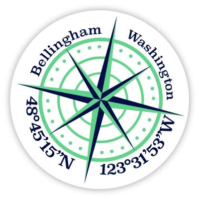 Bellingham Washington 2-Inch Vinyl Decal Sticker Latitude Longitude Compass Design