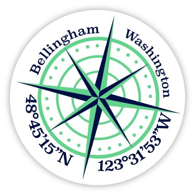 Bellingham Washington 2-Inch Vinyl Decal Sticker Latitude Longitude Compass Design