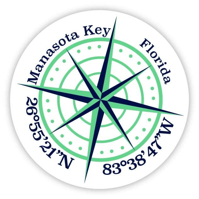 Manasota Key Florida 2-Inch Vinyl Decal Sticker Latitude Longitude Compass Design