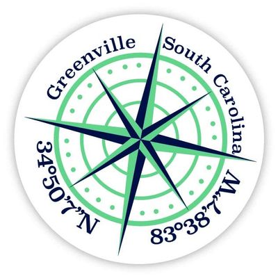 Greenville South Carolina 2-Inch Vinyl Decal Sticker Latitude Longitude Compass Design