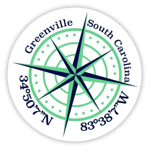 Greenville South Carolina 2-Inch Vinyl Decal Sticker Latitude Longitude Compass Design