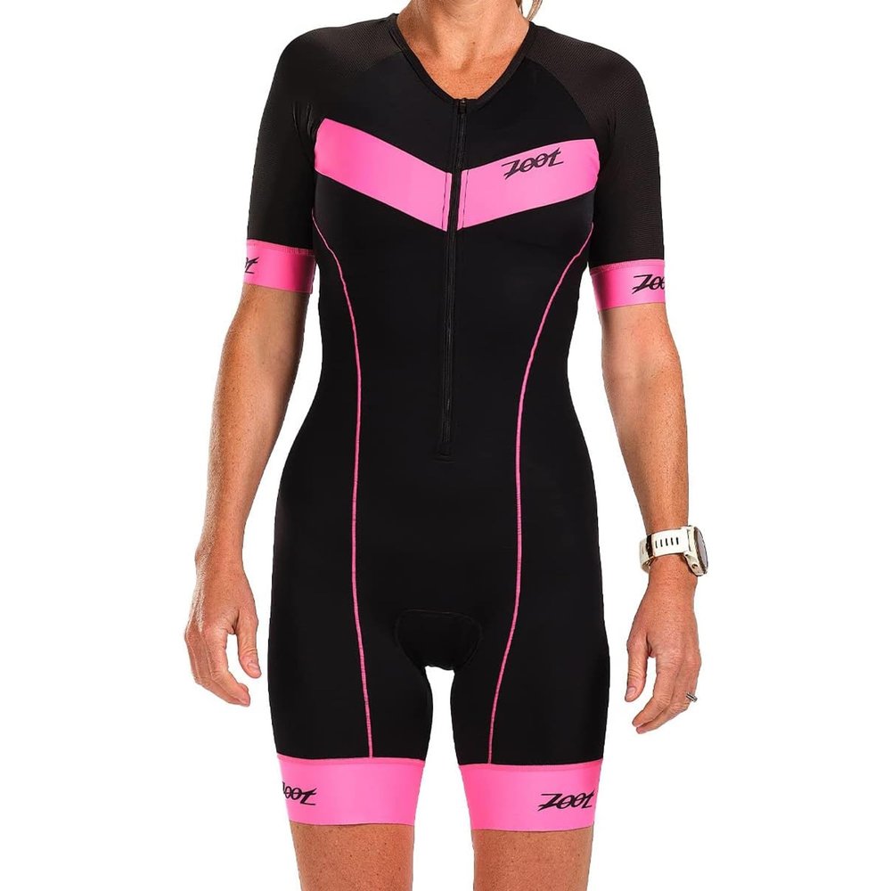 Zoot Womens Core Aero Tri Racesuit  Short Sleeve Triathlon Suit Made from Italian Primo Fabric, 3 Pockets and Bike Padding (Blush, X-Small)