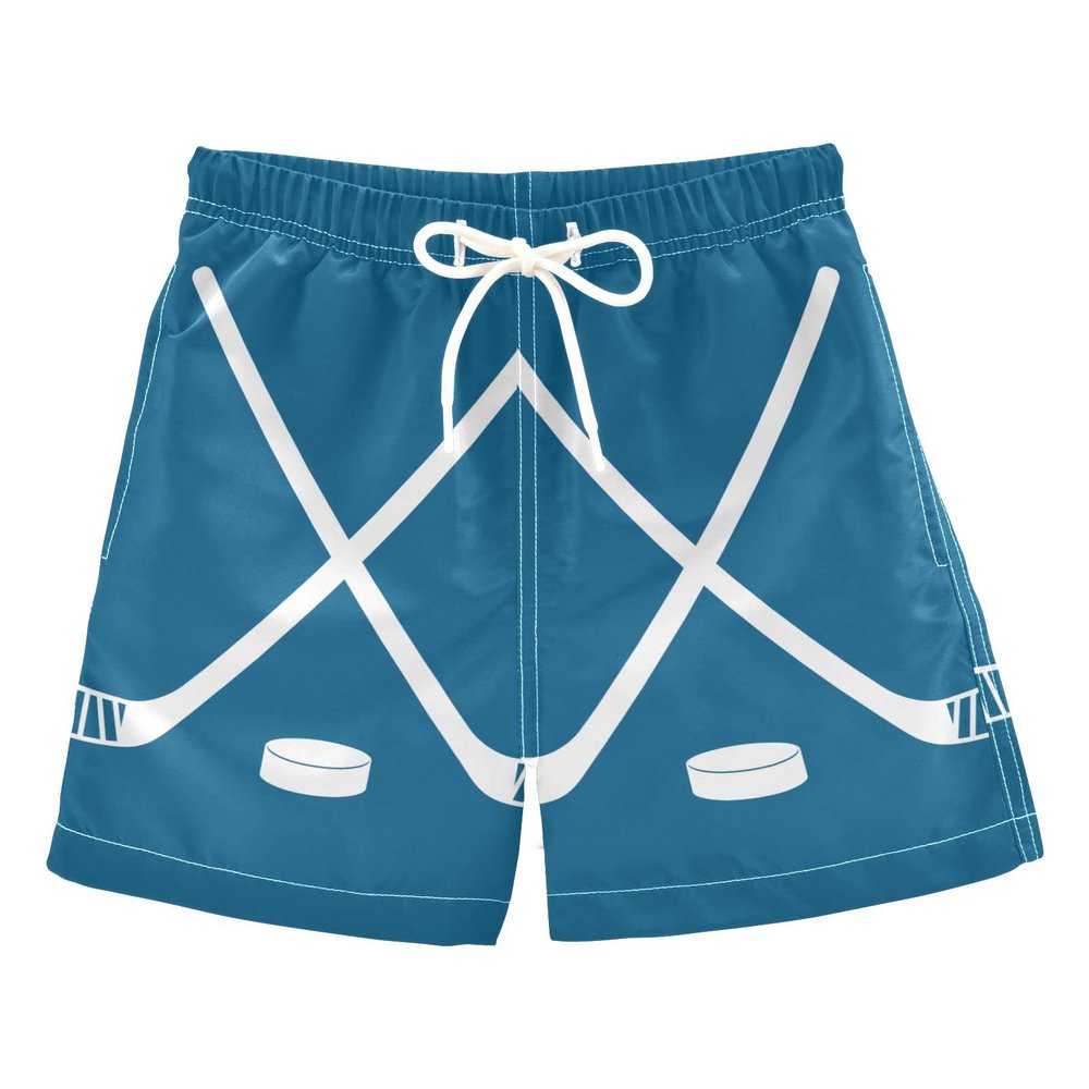 Aflyko Sport Board Shorts Field Hockey Stick Blue Boys Girls Swim Trunk Kid Beach Swimwear Bathing Suit