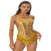 WinChang Womens Mesh Splice Sequin Leotard with Fringe for Latin Dance Gymnastics Bodysuit Gold A Medium view 2