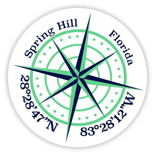 Spring Hill Florida 2-Inch Vinyl Decal Sticker Latitude Longitude Compass Design