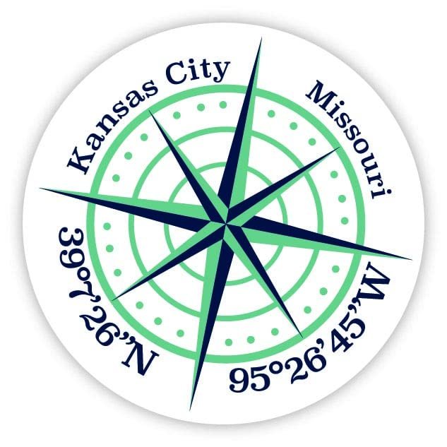 Kansas City Missouri 2-Inch Vinyl Decal Sticker Latitude Longitude Compass Design