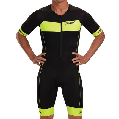 Zoot Mens Core Aero Tri Racesuit  Short Sleeve Triathlon Suit for Men, Italian Primo Fabric, 3 Pockets, and Bike Padding (Safety Yellow, XX-Large)