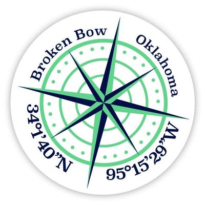 Broken Bow Oklahoma 2-Inch Vinyl Decal Sticker Latitude Longitude Compass Design