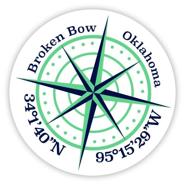 Broken Bow Oklahoma 2-Inch Vinyl Decal Sticker Latitude Longitude Compass Design