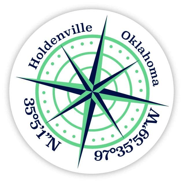 Holdenville Oklahoma 2-Inch Vinyl Decal Sticker Latitude Longitude Compass Design