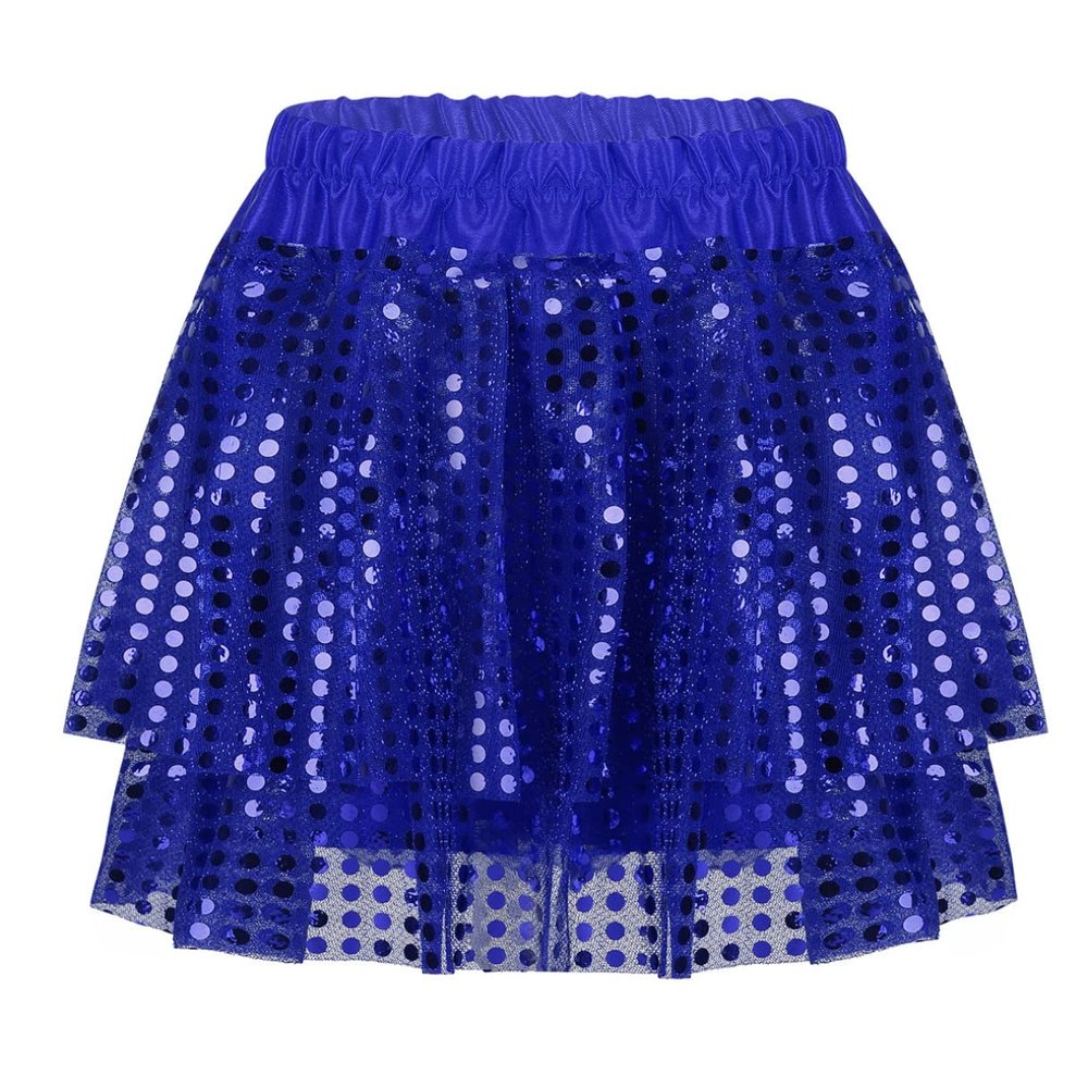 Agoky Kids Girls Glittery Sequined Dance Tutu Skirt Hip Hop Latin Jazz Fancy Dress Up for Prom Dance Stage Performance Blue 13-14