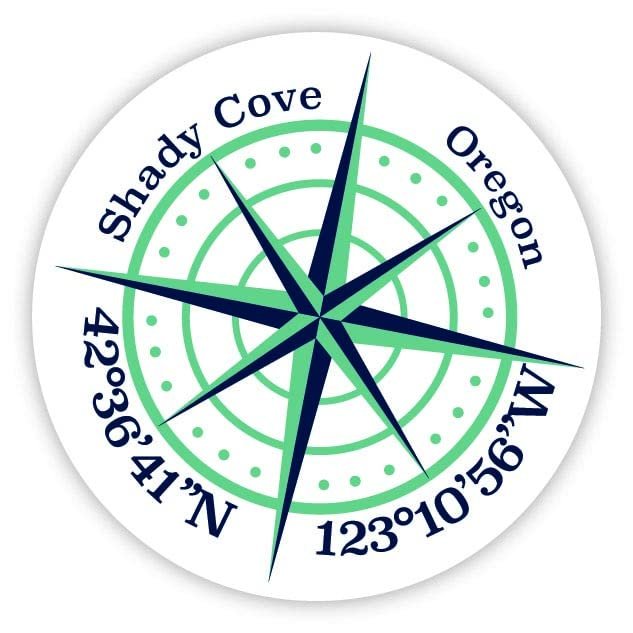 Shady Cove Oregon 2-Inch Vinyl Decal Sticker Latitude Longitude Compass Design