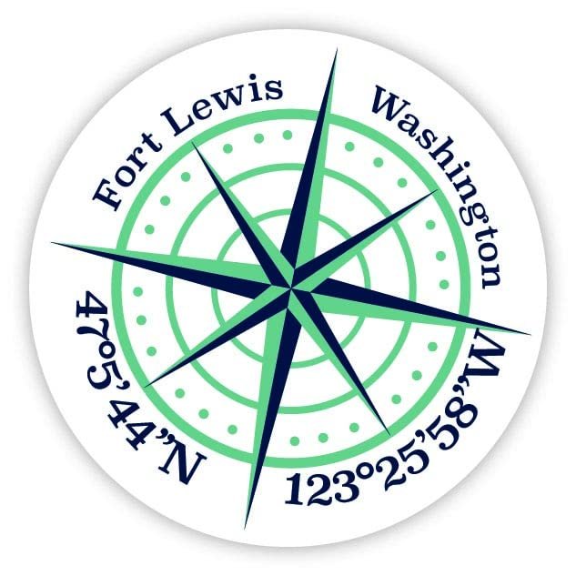 Fort Lewis Washington 4-Inch Vinyl Decal Sticker Latitude Longitude Compass Design