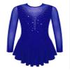 Agoky Kid Girls Shiny Figure Ice Skating Dress Long Sleeve Gymnastic Leotard Dress Roller Skater Ballet Dance Dress Dancewear Royal Blue 9-10 Years view 1