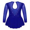 Agoky Kid Girls Shiny Figure Ice Skating Dress Long Sleeve Gymnastic Leotard Dress Roller Skater Ballet Dance Dress Dancewear Royal Blue 9-10 Years view 3