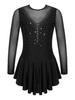 Agoky Kid Girls Shiny Figure Ice Skating Dress Long Sleeve Gymnastic Leotard Dress Roller Skater Ballet Dance Dress Dancewear Black 9-10 Years view 1