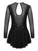 Agoky Kid Girls Shiny Figure Ice Skating Dress Long Sleeve Gymnastic Leotard Dress Roller Skater Ballet Dance Dress Dancewear Black 9-10 Years view 2