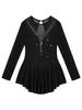 Agoky Kid Girls Shiny Figure Ice Skating Dress Long Sleeve Gymnastic Leotard Dress Roller Skater Ballet Dance Dress Dancewear Black 9-10 Years view 3
