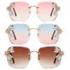Vintage Rimless Square Rhinestone Sunglasses Women Retro Cutting Lens Luxury Bling Diamond Sun Glasses Female Party Eyewear (3pcs-pink&pink blue&brown) view 1