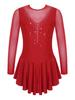 Agoky Kid Girls Shiny Figure Ice Skating Dress Long Sleeve Gymnastic Leotard Dress Roller Skater Ballet Dance Dress Dancewear Burgundy 11-12 Years view 1