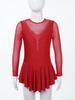 Agoky Kid Girls Shiny Figure Ice Skating Dress Long Sleeve Gymnastic Leotard Dress Roller Skater Ballet Dance Dress Dancewear Burgundy 11-12 Years view 2