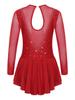 Agoky Kid Girls Shiny Figure Ice Skating Dress Long Sleeve Gymnastic Leotard Dress Roller Skater Ballet Dance Dress Dancewear Burgundy 11-12 Years view 3