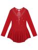 Agoky Kid Girls Shiny Figure Ice Skating Dress Long Sleeve Gymnastic Leotard Dress Roller Skater Ballet Dance Dress Dancewear Burgundy 11-12 Years view 4