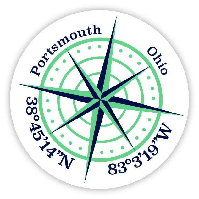 Portsmouth Ohio 2-Inch Vinyl Decal Sticker Latitude Longitude Compass Design