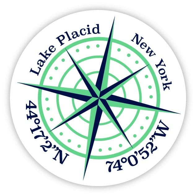 Lake Placid New York 4-Inch Vinyl Decal Sticker Latitude Longitude Compass Design