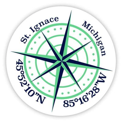 St. Ignace Michigan 2-Inch Vinyl Decal Sticker Latitude Longitude Compass Design