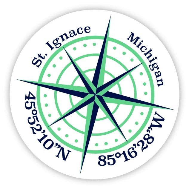 St. Ignace Michigan 2-Inch Vinyl Decal Sticker Latitude Longitude Compass Design