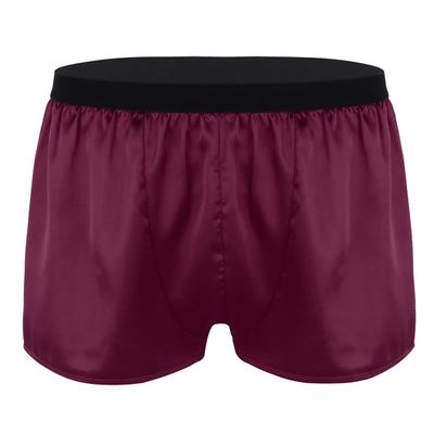 Jhaoyu Mens Silk Pajama Bottoms Shorts Sleepwear Underwear Shiny Casual Loose Boxer Shorts Wine Red Large