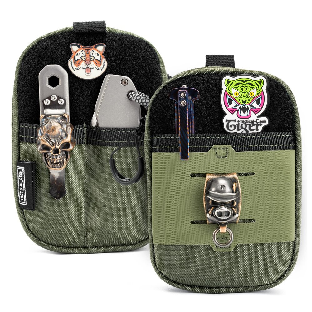 TACTICAL GEEK Block F Portable EDC Pouch, Compact Waist Bag, Molle Pocket Organizer, Multi-Purpose Wallet Crafted from 500D Nylon for Versatile Gear & Card Storage-Green
